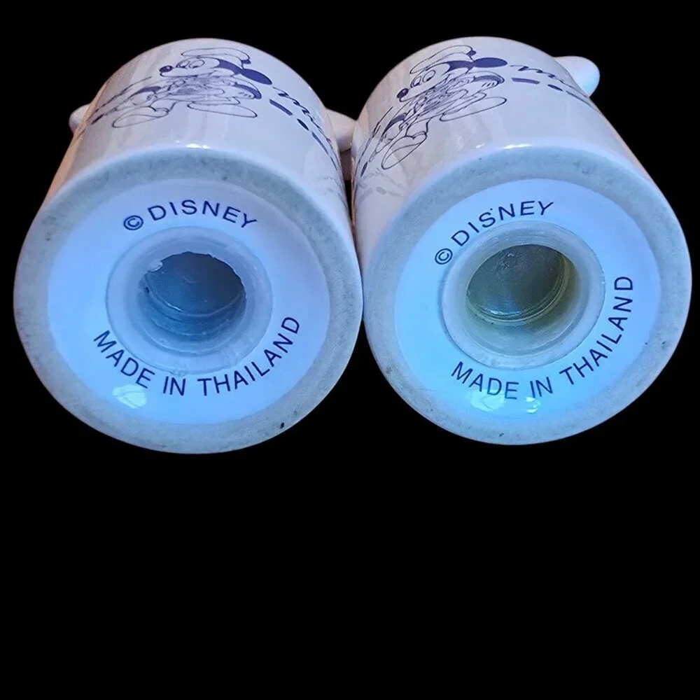 Disney Gourmet Mickey Mouse Salt & Pepper Shaker Set Ceramic Blue and White